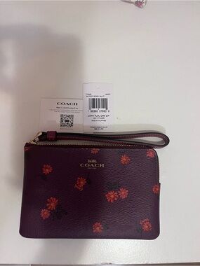 Coach Floral Zip Wristlet in Deep Berry